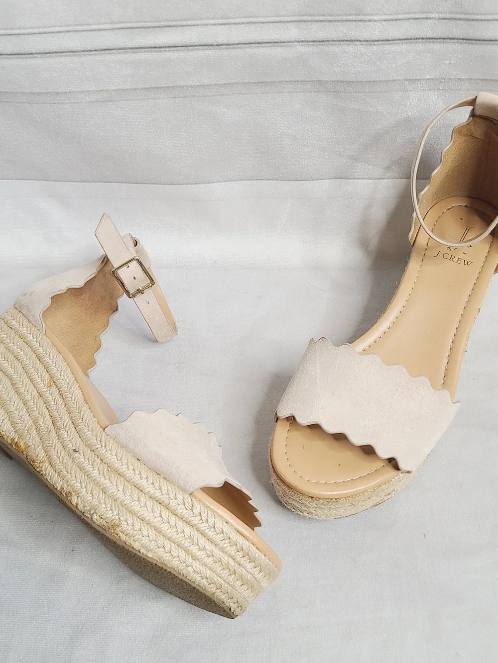 J. Crew Beige Scalloped Espadrille Wedge Sandals
